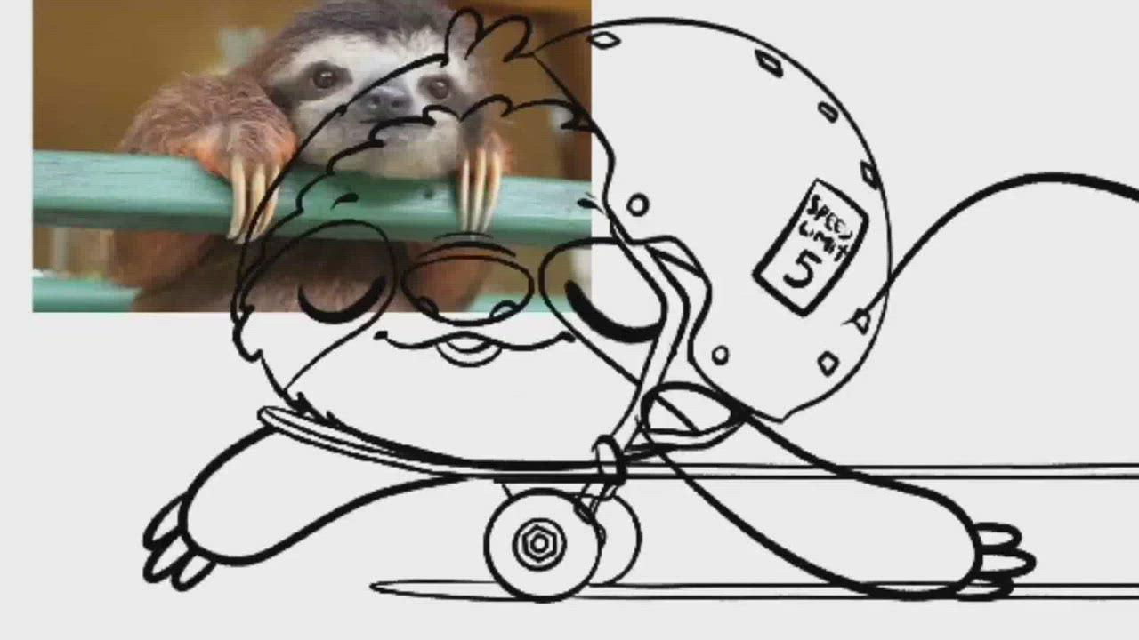 GrumpySloth Cute Sloth Skateboarding Bubble-free stickers