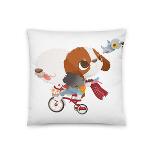 Valentine’s Day Gift Pillow with Cute Sloth and Dog Cartoon Artwork | Throw Pillow with Hearts, Roses and Chocolate Design