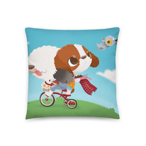 Valentine’s Day Gift Pillow with Cute Sloth and Dog Cartoon Artwork | Throw Pillow with Hearts, Roses and Chocolate Design