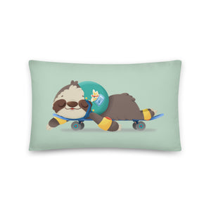 Cute Sloth Skateboarding Designer Pillow