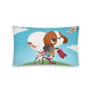 Valentine’s Day Gift Pillow with Cute Sloth and Dog Cartoon Artwork | Throw Pillow with Hearts, Roses and Chocolate Design