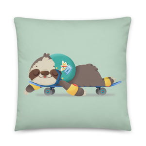 Cute Sloth Skateboarding Designer Pillow