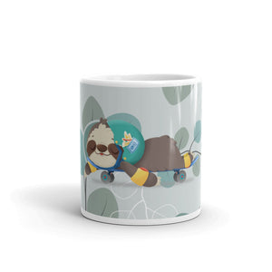 GrumpySloth Cute Sloth Skateboarding Designer White glossy mug