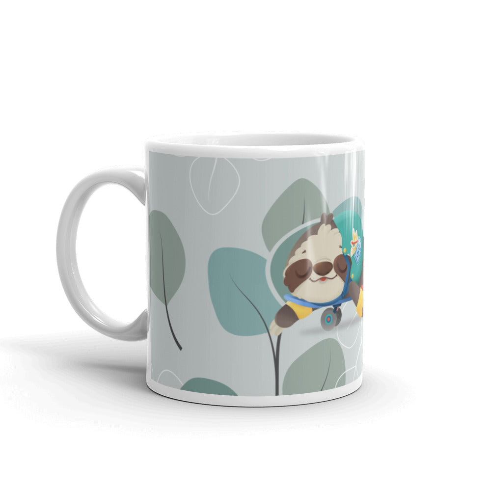 GrumpySloth Cute Sloth Skateboarding Designer White glossy mug