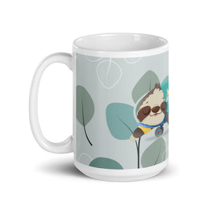 GrumpySloth Cute Sloth Skateboarding Designer White glossy mug